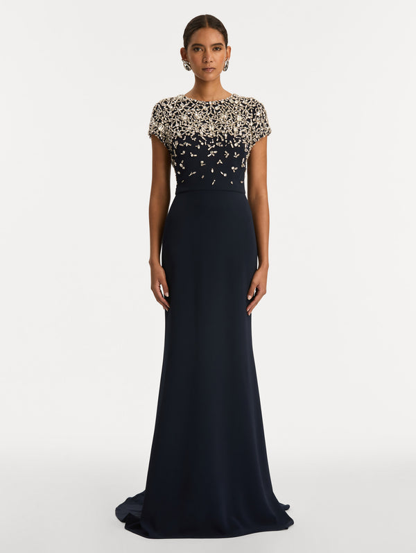 Oscar De La Renta Mosaic Crystal Embroidered Cady Gown