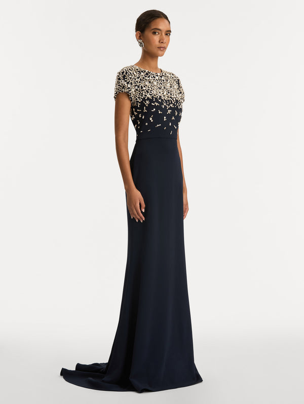 Oscar De La Renta Mosaic Crystal Embroidered Cady Gown