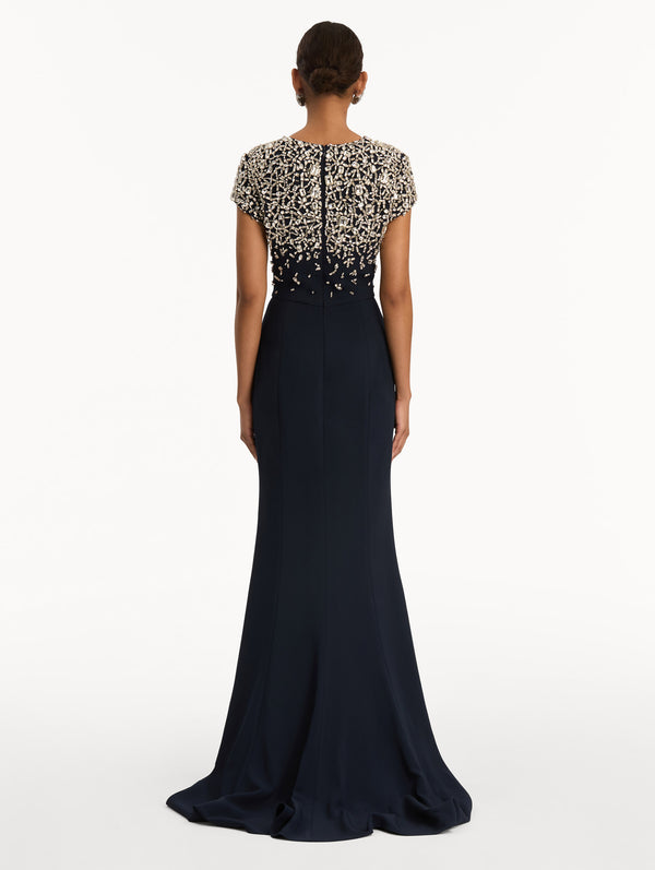 Oscar De La Renta Mosaic Crystal Embroidered Cady Gown