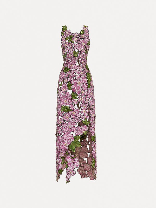 oscar de la renta Mosaic Sequin Floral Embroidered Dress