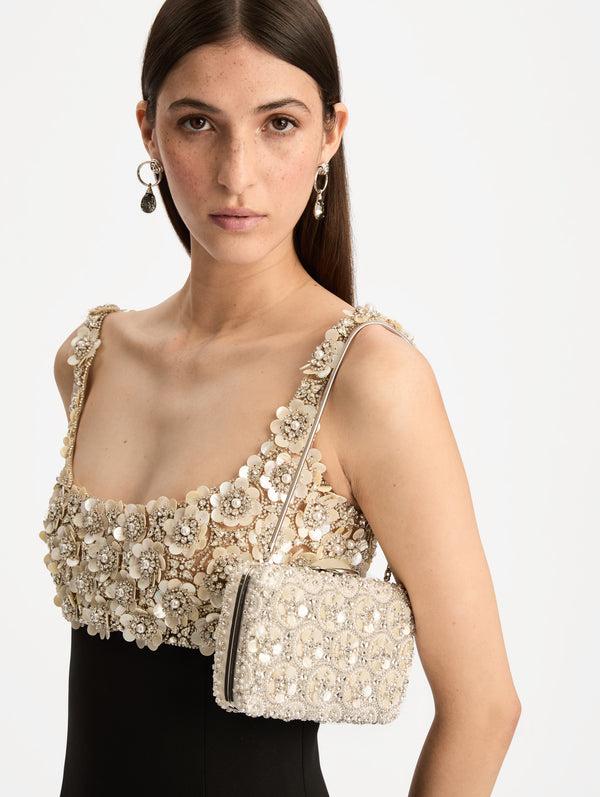 Oscar De La Renta Mother Of Pearl Embroidered O Minaudière