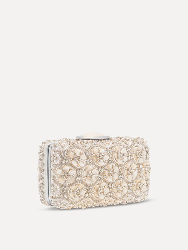 Oscar De La Renta Mother Of Pearl Embroidered O Minaudière