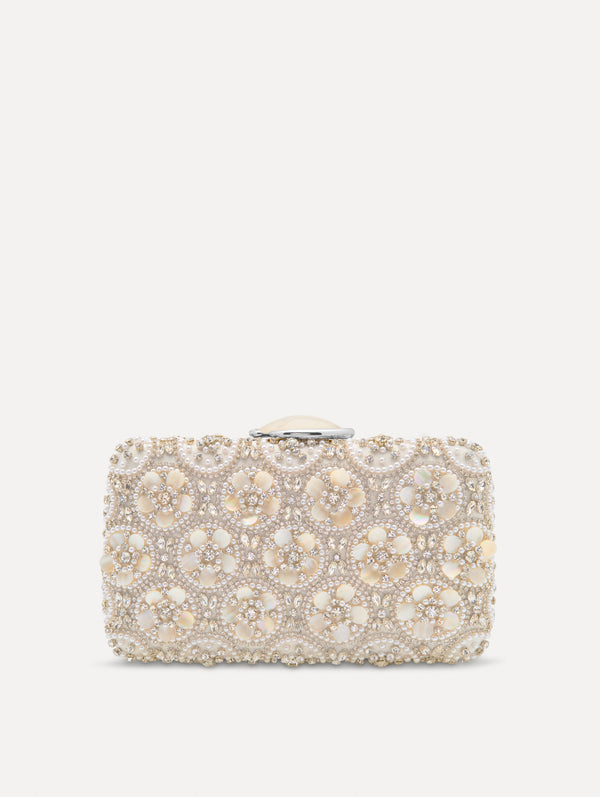 oscar de la renta Mother of Pearl Embroidered O Minaudière