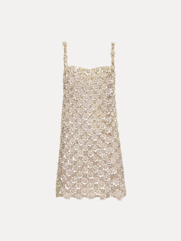 oscar de la renta Mother of Pearl Embroidered Shift Dress