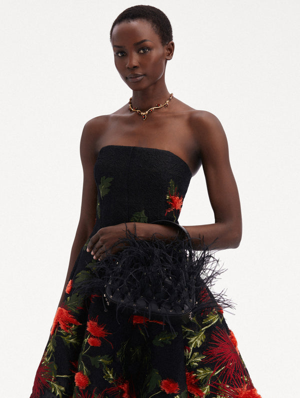 Oscar De La Renta Nano Ostrich Feather O Handle Bag