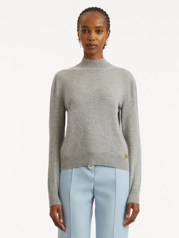 Oscar De La Renta O Flower Cashmere Pullover With Scarf