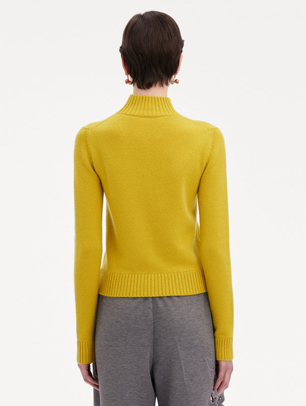 Oscar De La Renta O Flower Mock Neck Cashmere Pullover