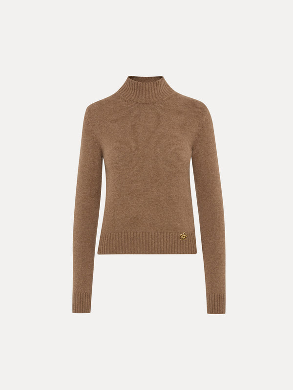 oscar de la renta O Flower Mock Neck Cashmere Pullover