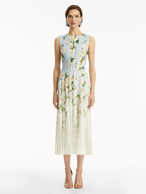 Oscar De La Renta Ombré Cherry Blossom Cady Inset Dress