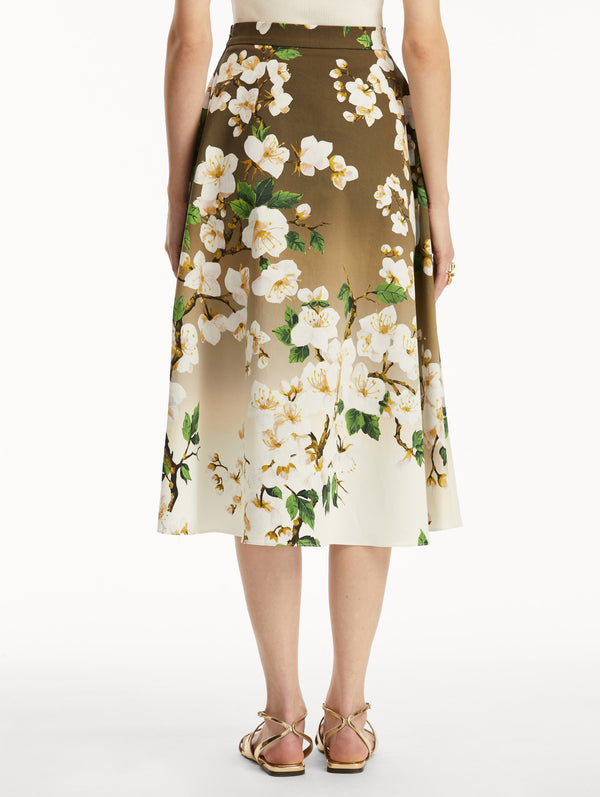 Oscar De La Renta Ombré Cherry Blossom Cotton Poplin Skirt