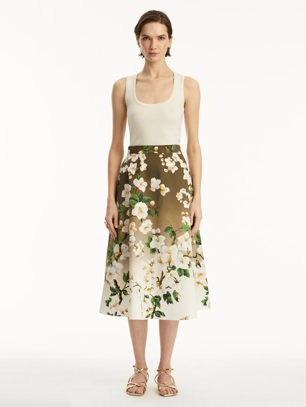 Oscar De La Renta Ombré Cherry Blossom Cotton Poplin Skirt