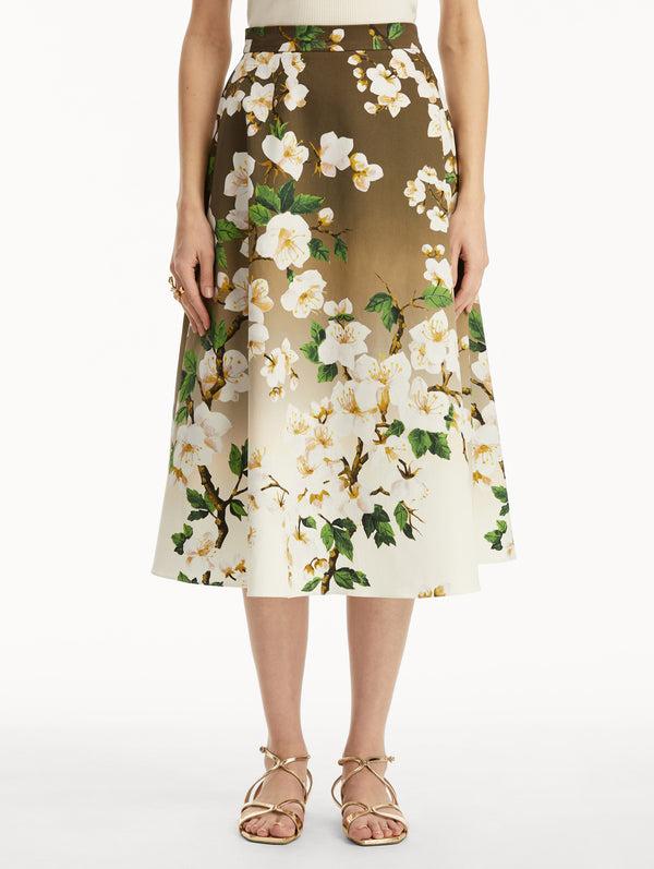 Oscar De La Renta Ombré Cherry Blossom Cotton Poplin Skirt