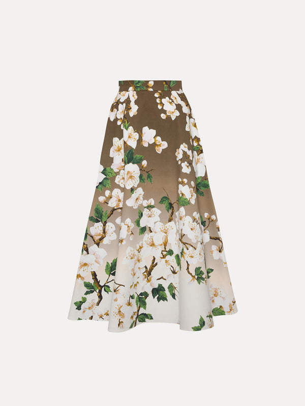 oscar de la renta Ombré Cherry Blossom Cotton Poplin Skirt