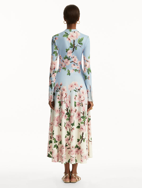Oscar De La Renta Ombré Cherry Blossom Jersey Dress