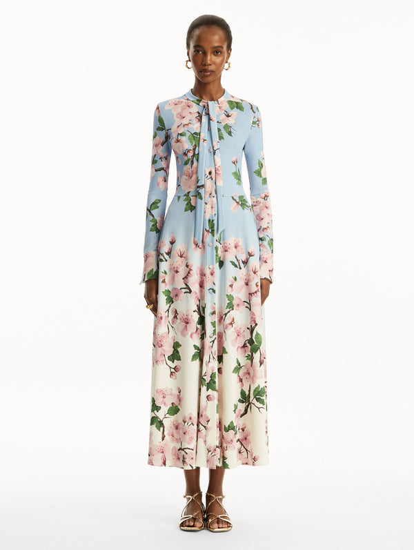 Oscar De La Renta Ombré Cherry Blossom Jersey Dress