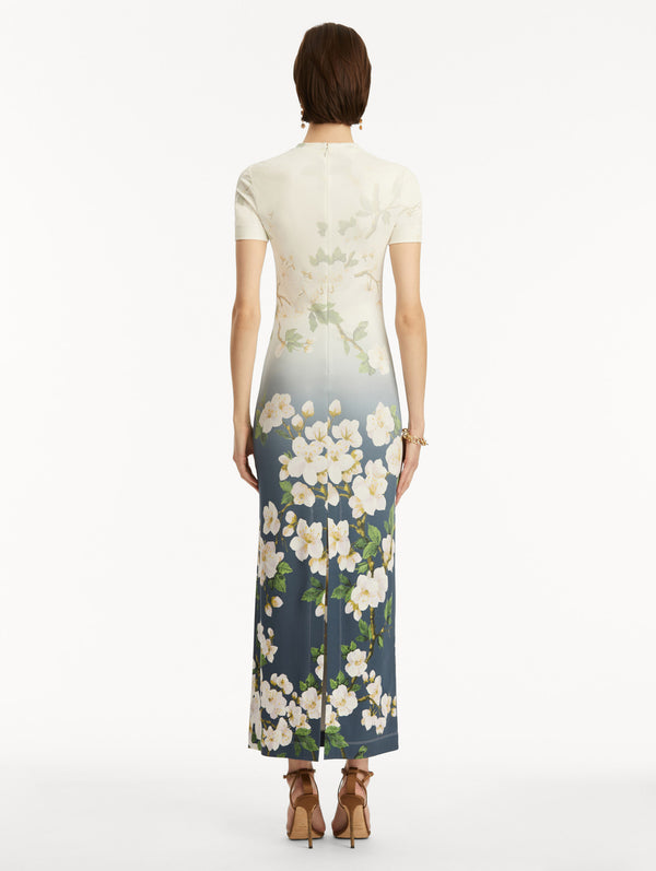 Oscar De La Renta Ombré Cherry Blossom Jersey Dress