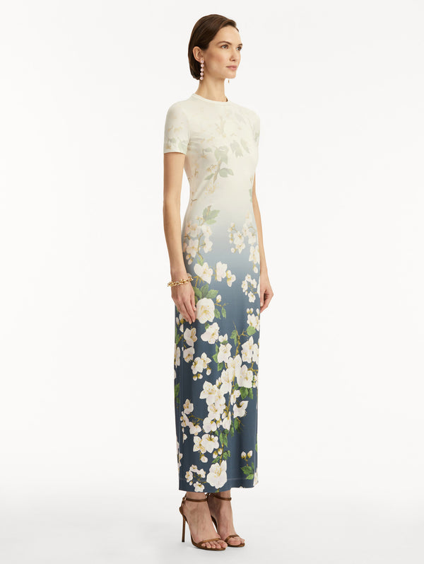 Oscar De La Renta Ombré Cherry Blossom Jersey Dress