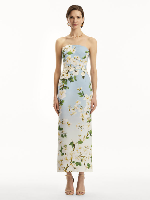Oscar De La Renta Ombré Cherry Blossom Strapless Gown