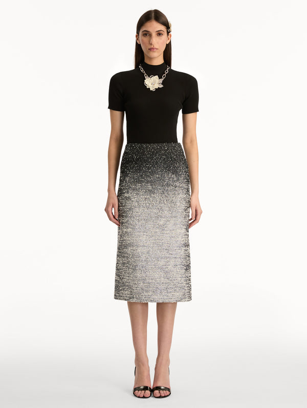 Oscar De La Renta Ombré Lurex Bouclé Jacquard Skirt