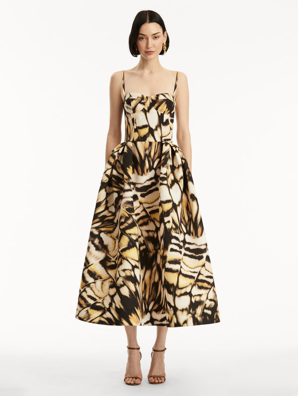 Oscar De La Renta Abstract Butterfly Faille Dress