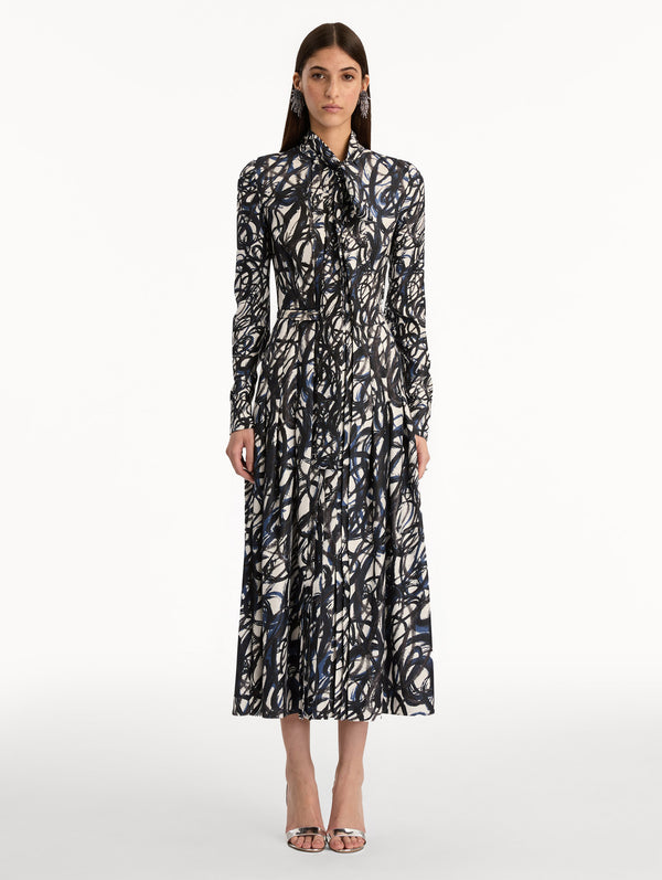Oscar De La Renta Abstract Sketch Silk Twill Dress