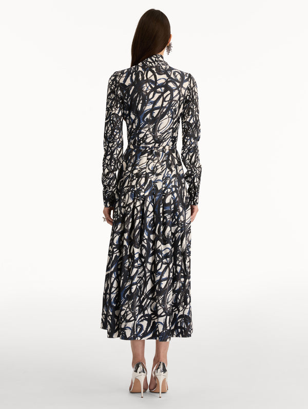 Oscar De La Renta Abstract Sketch Silk Twill Dress