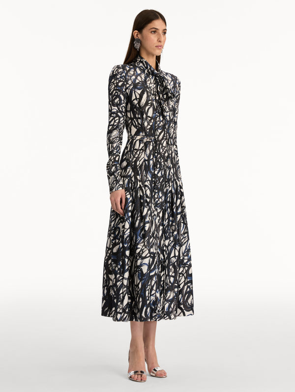 Oscar De La Renta Abstract Sketch Silk Twill Dress