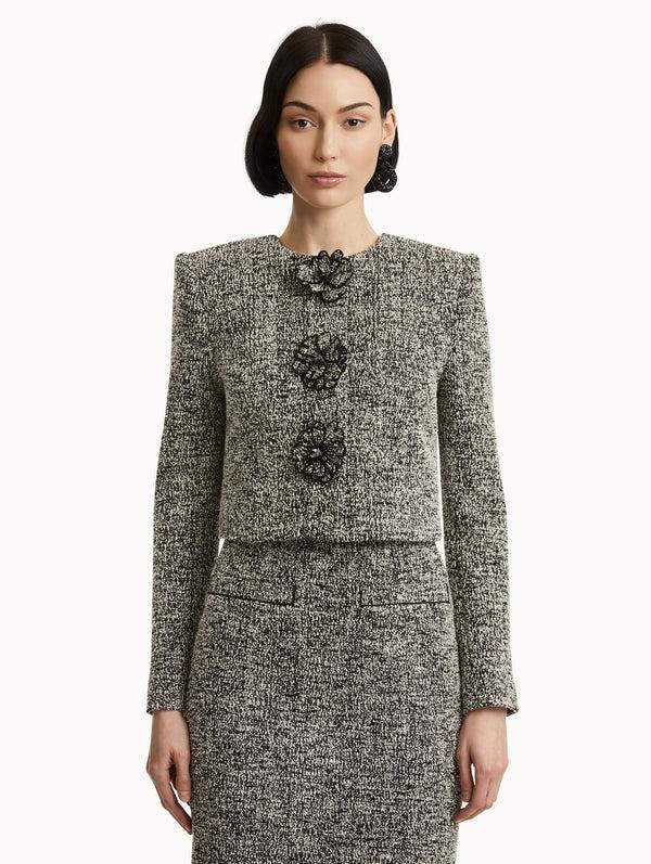 Oscar De La Renta Bouclé Jersey Tweed Jacket
