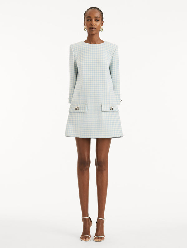 Oscar De La Renta Checked Tweed Long Sleeve Dress