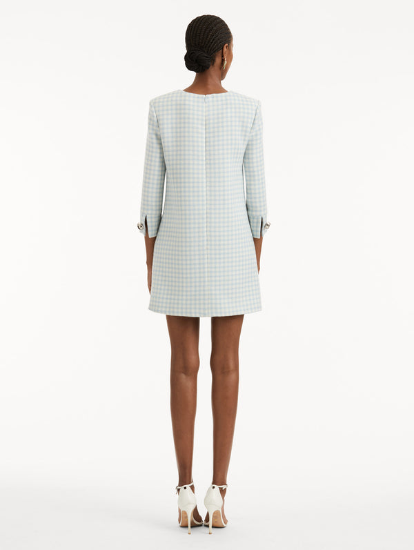 Oscar De La Renta Checked Tweed Long Sleeve Dress