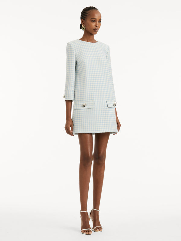 Oscar De La Renta Checked Tweed Long Sleeve Dress