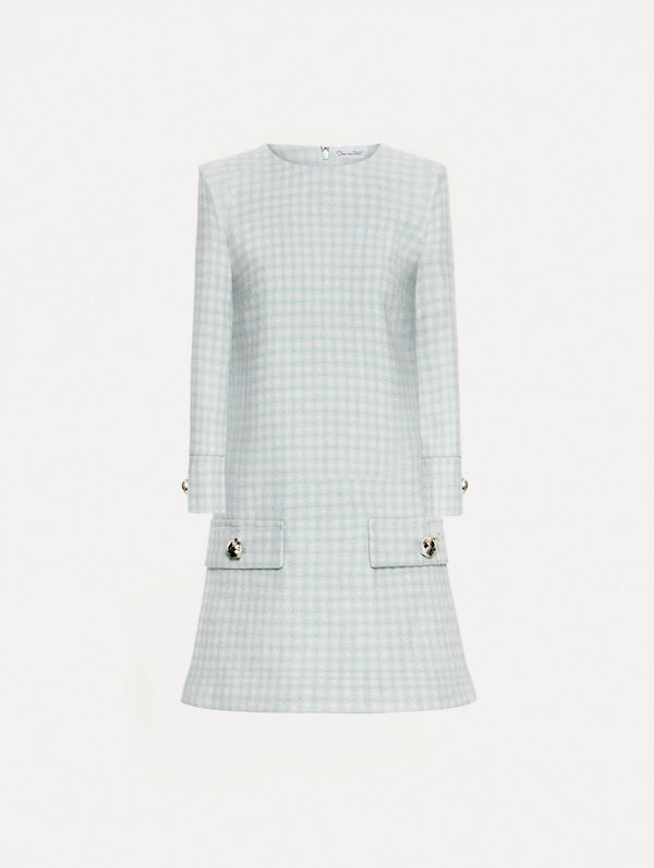 oscar de la renta Checked Tweed Long Sleeve Dress