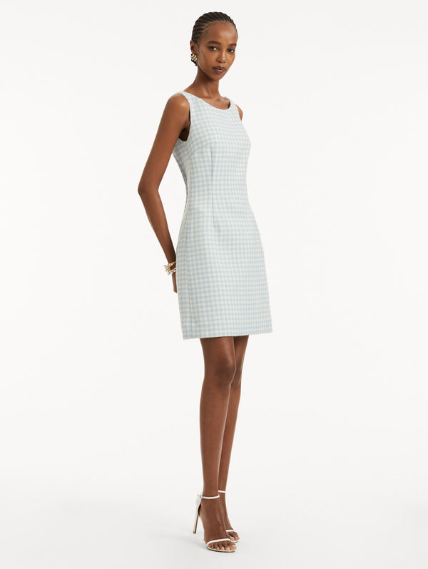 Oscar De La Renta Checked Tweed Sleeveless Dress
