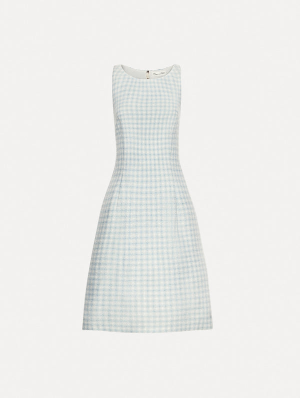 oscar de la renta Checked Tweed Sleeveless Dress