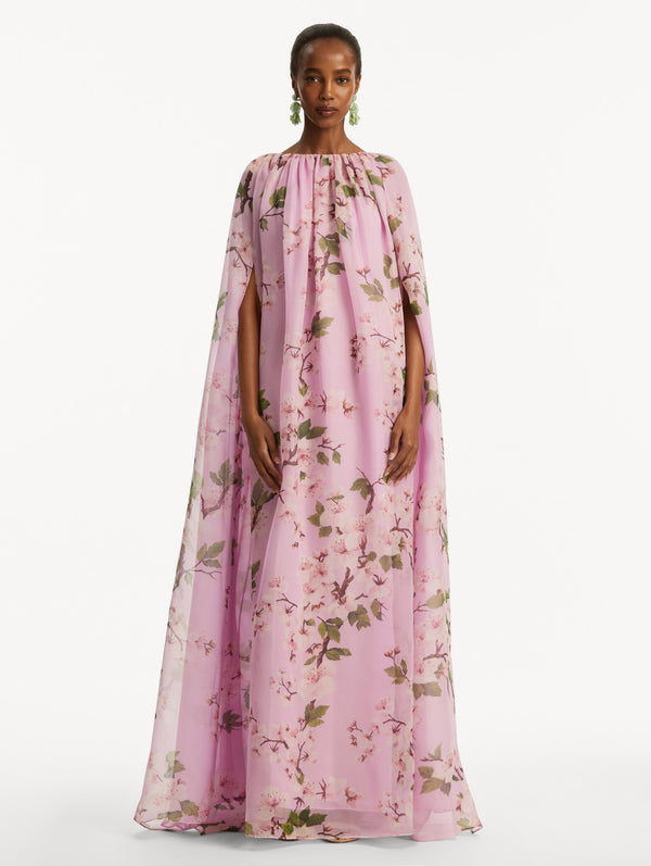 Oscar De La Renta Cherry Blossom Chiffon Caftan