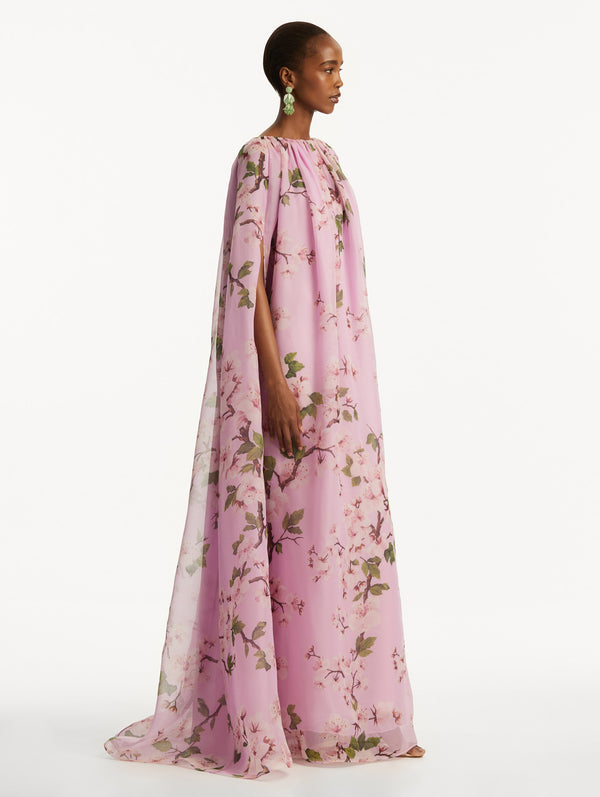 Oscar De La Renta Cherry Blossom Chiffon Caftan
