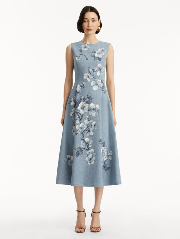 Oscar De La Renta Cherry Blossom Denim Dress