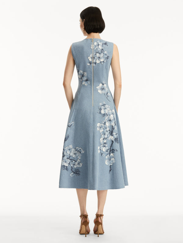 Oscar De La Renta Cherry Blossom Denim Dress