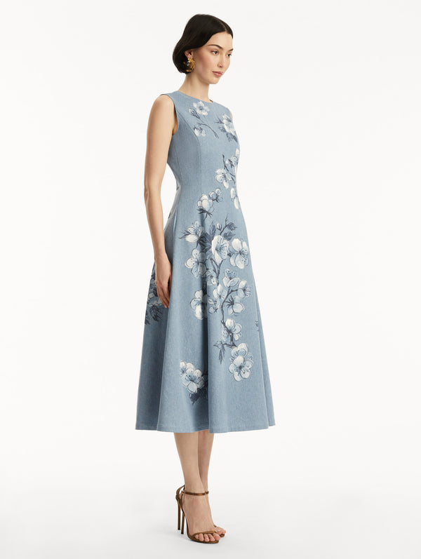 Oscar De La Renta Cherry Blossom Denim Dress