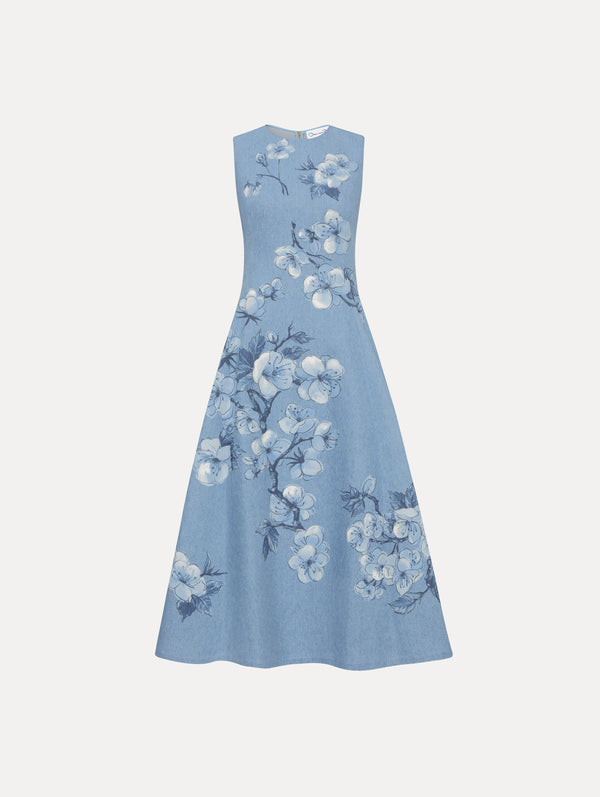 oscar de la renta Cherry Blossom Denim Dress