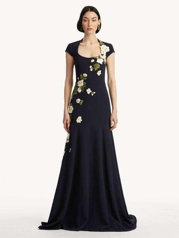 Oscar De La Renta Cherry Blossom Embroidered Gown