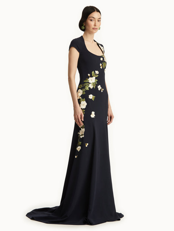 Oscar De La Renta Cherry Blossom Embroidered Gown