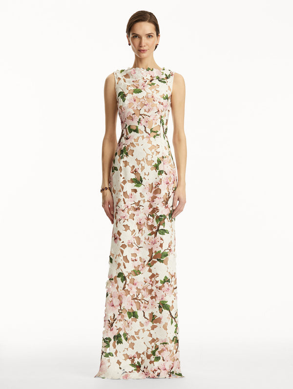 Oscar De La Renta Cherry Blossom Guipure Gown
