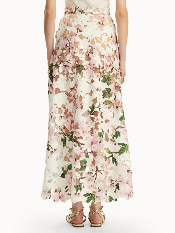 Oscar De La Renta Cherry Blossom Guipure Skirt
