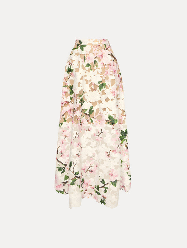 oscar de la renta Cherry Blossom Guipure Skirt