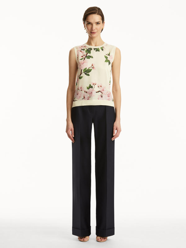 Oscar De La Renta Cherry Blossom Silk Inset Tank