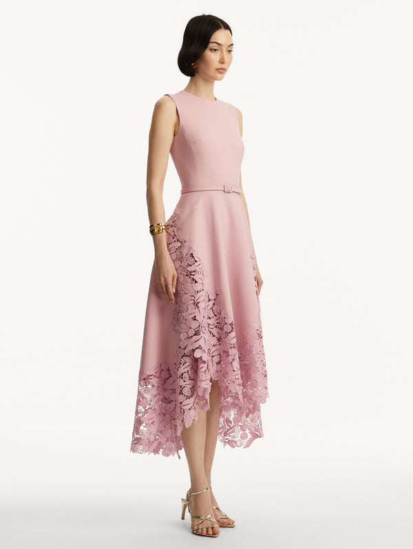 Oscar De La Renta Cherry Guipure Lace Midi Dress