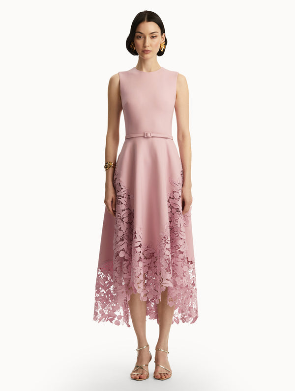 Oscar De La Renta Cherry Guipure Lace Midi Dress
