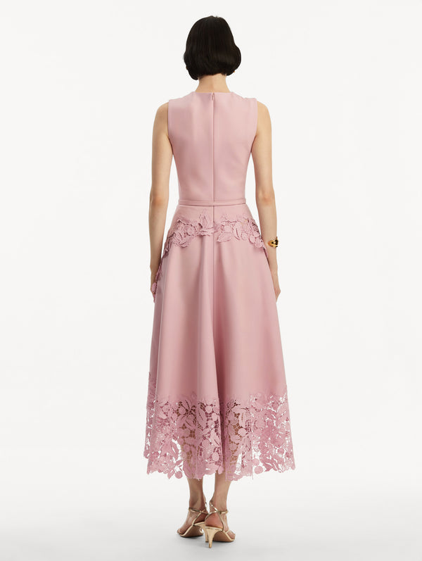 Oscar De La Renta Cherry Guipure Lace Midi Dress