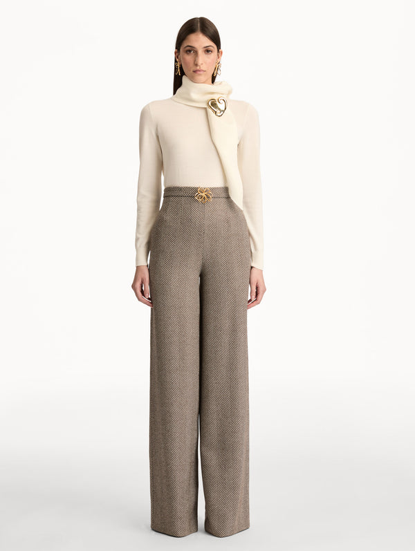 Oscar De La Renta Chevron Cashmere-Blend Pant